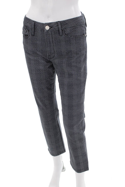 Frame Womens Cotton Plaid Mid-Rise Skinny Pants Black Size 28