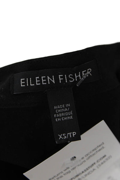 Eileen Fisher Womens Solid V-Neck Long Sleeve Button Up Blouse Top Black Size XS