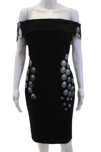 Safiyaa Womens Circle Applique Off The Shoulder Pencil Dress Black Size Small