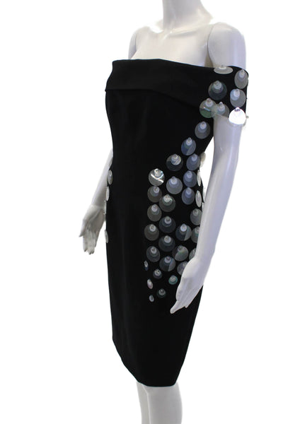 Safiyaa Womens Circle Applique Off The Shoulder Pencil Dress Black Size Small