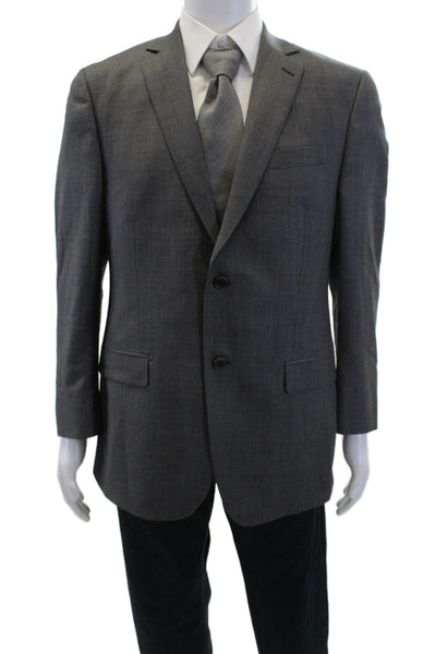DKNY Mens Wool Single Breasted Solid Blazer Gray Size 40