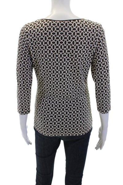 Laurel Womens Geometric Print Quarter Sleeve Round Neck Shirt Brown Size 36