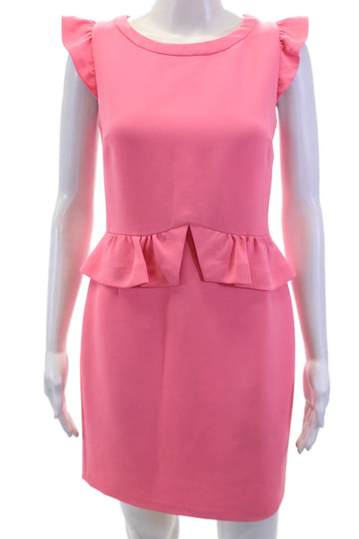 Sandro Womens Short Sleeves Ruffled Knee Length Peplum Dress Pink Size 1