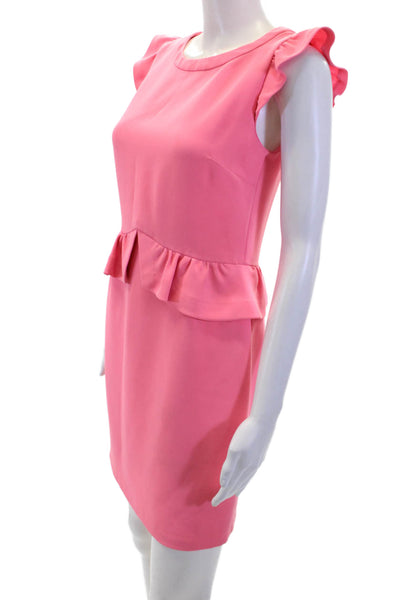 Sandro Womens Short Sleeves Ruffled Knee Length Peplum Dress Pink Size 1