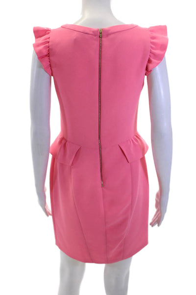 Sandro Womens Short Sleeves Ruffled Knee Length Peplum Dress Pink Size 1
