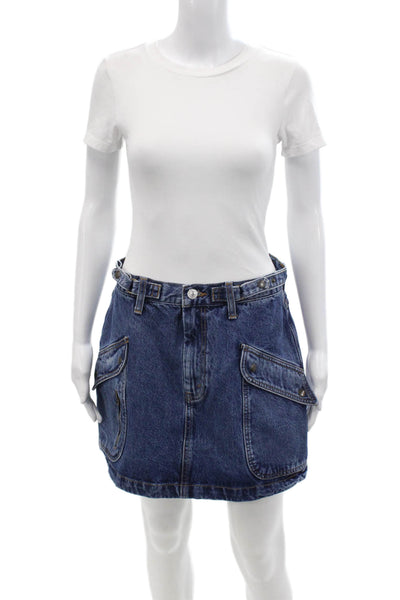 Re/Done Womens Cotton Blend Medium Wash Mini Denim Skirt Blue Size 29