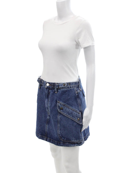 Re/Done Womens Cotton Blend Medium Wash Mini Denim Skirt Blue Size 29