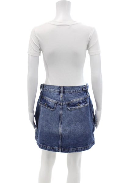 Re/Done Womens Cotton Blend Medium Wash Mini Denim Skirt Blue Size 29