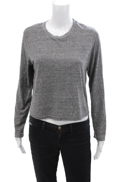 Amo Womens Cotton Blend Crew Neck Long Sleeve T-Shirt Top Gray Size L