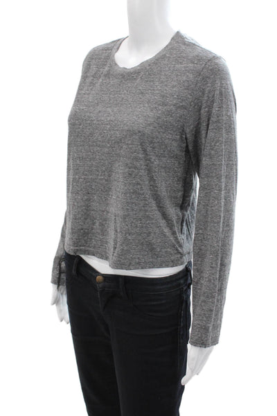 Amo Womens Cotton Blend Crew Neck Long Sleeve T-Shirt Top Gray Size L