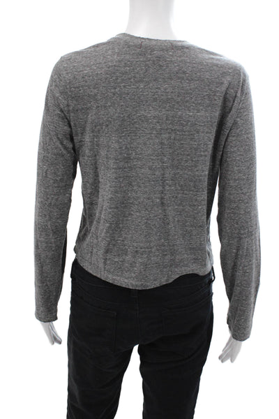 Amo Womens Cotton Blend Crew Neck Long Sleeve T-Shirt Top Gray Size L
