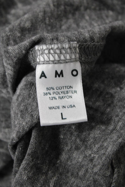 Amo Womens Cotton Blend Crew Neck Long Sleeve T-Shirt Top Gray Size L