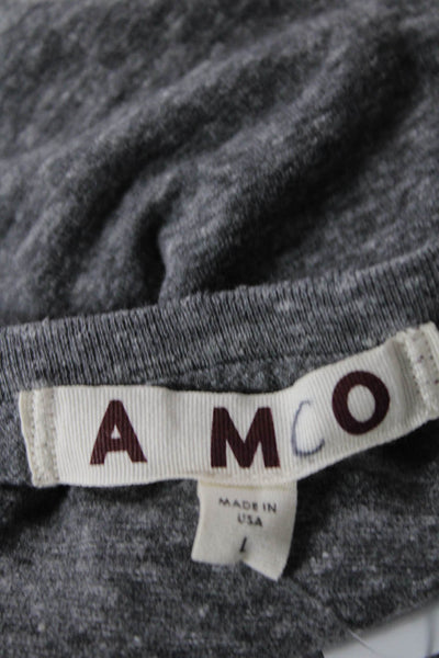 Amo Womens Cotton Blend Crew Neck Long Sleeve T-Shirt Top Gray Size L