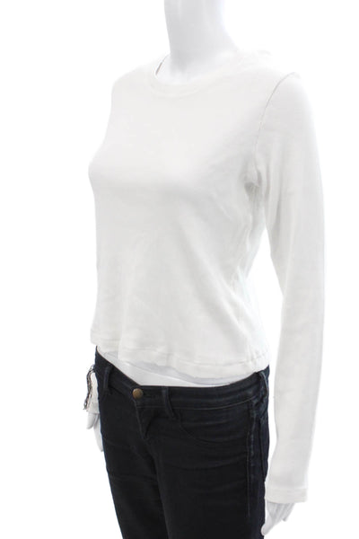Amo Womens Cotton Ribbed Long Sleeve T-Shirt Top White Size L