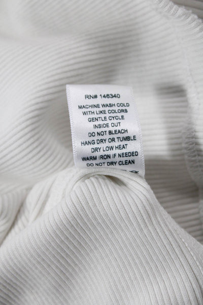 Amo Womens Cotton Ribbed Long Sleeve T-Shirt Top White Size L