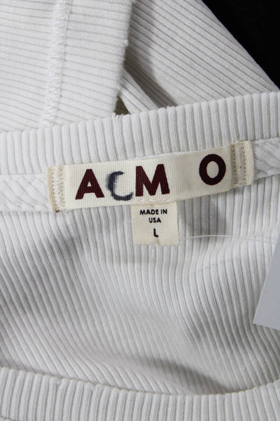 Amo Womens Cotton Ribbed Long Sleeve T-Shirt Top White Size L
