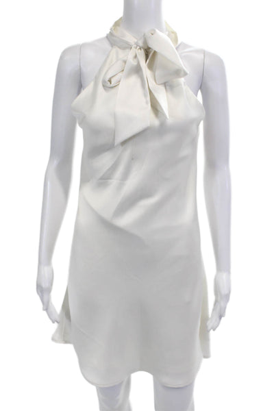 Galvan London Womens Sleeveless Tie Neck Satin Mini Shift Dress White Size 10