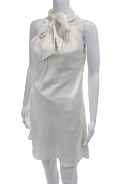 Galvan London Womens Sleeveless Tie Neck Satin Mini Shift Dress White Size 10