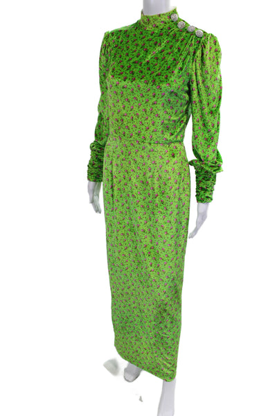 Alessandra Rich Womens Short Sleeve Mock Neck Velvet Floral Dress Green IT 42