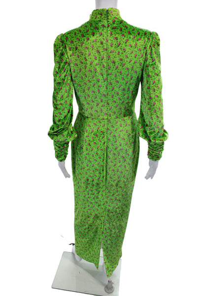 Alessandra Rich Womens Short Sleeve Mock Neck Velvet Floral Dress Green IT 42