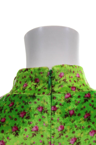 Alessandra Rich Womens Short Sleeve Mock Neck Velvet Floral Dress Green IT 42
