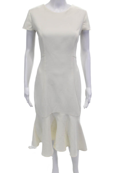 Amanda Uprichard Womens Back Zip Short Sleeve Scoop Neck Shift Dress White Large