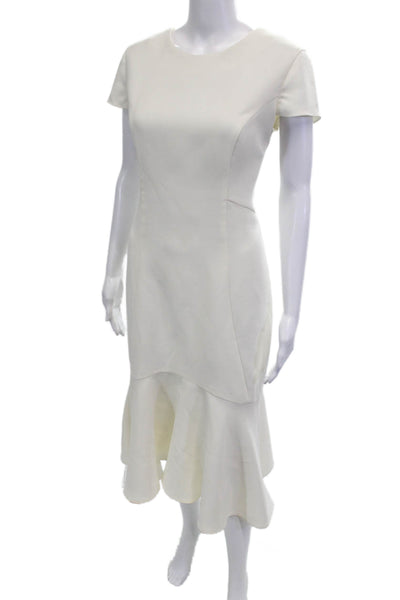 Amanda Uprichard Womens Back Zip Short Sleeve Scoop Neck Shift Dress White Large