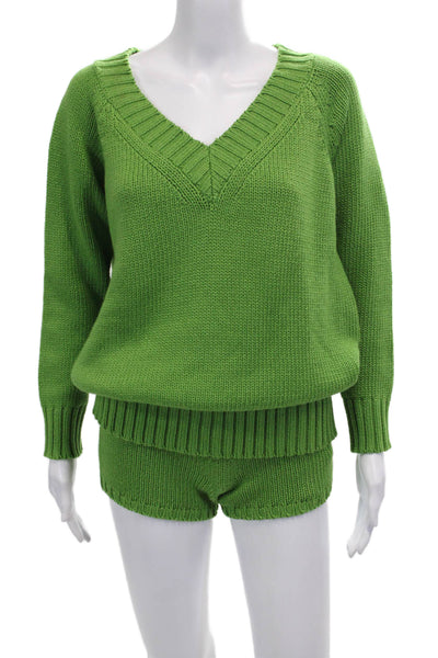Celine Womens V Neck Cashmere Knit Sweater Shorts Set Green Size Small