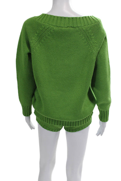 Celine Womens V Neck Cashmere Knit Sweater Shorts Set Green Size Small