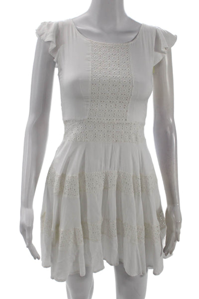 Ella Moss Childrens Girls Eyelet Short Sleeves A Line Dress White Size 12
