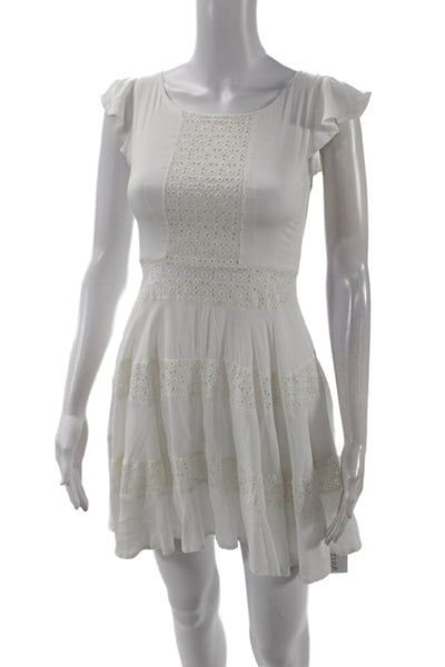 Ella Moss Childrens Girls Eyelet Short Sleeves A Line Dress White Size 12