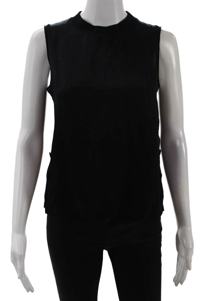 Rag & Bone Womens Round Neck Sleeveless Button Up Hem Tank Top Black 2XS