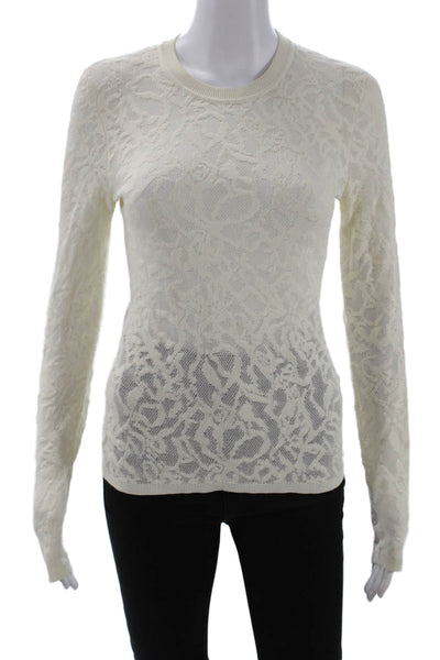 Rag & Bone Womens Cotton Embroidered Print Sheer Long Sleeve Top Beige Size XS