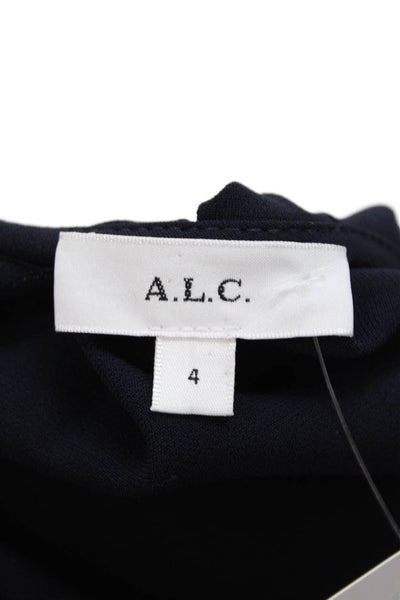 A.L.C. Womens Crew Neck Pleated Puff Sleeve Blouse Top Navy Blue Size 4