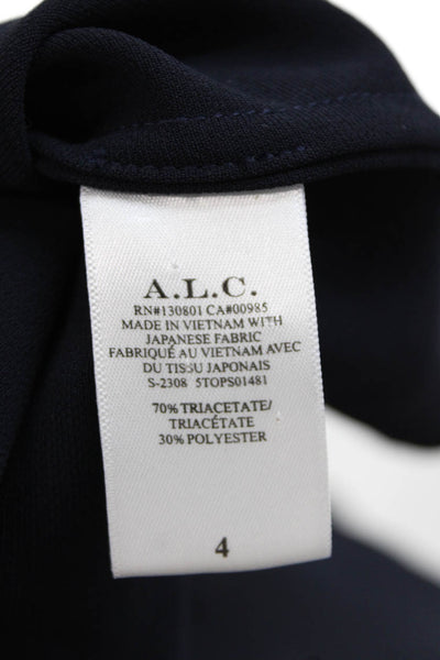 A.L.C. Womens Crew Neck Pleated Puff Sleeve Blouse Top Navy Blue Size 4