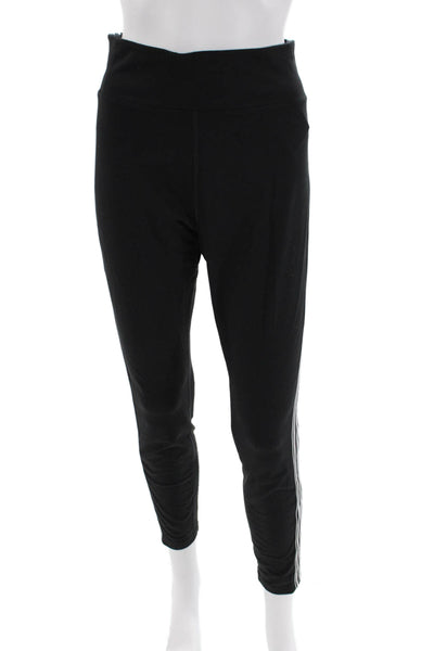 Athleta Womens High Rise Striped Trim Athletic Ankle Leggings Black White Large