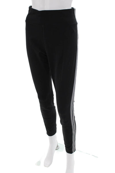 Athleta Womens High Rise Striped Trim Athletic Ankle Leggings Black White Large