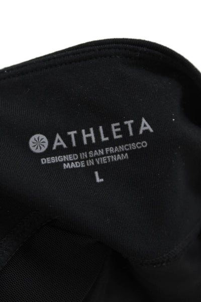 Athleta Womens High Rise Striped Trim Athletic Ankle Leggings Black White Large