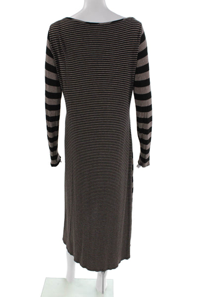 Ella Moss Womens Long Sleeve Scoop Neck Striped Shirt Dress Brown Black Large