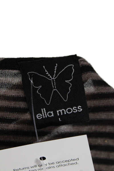 Ella Moss Womens Long Sleeve Scoop Neck Striped Shirt Dress Brown Black Large