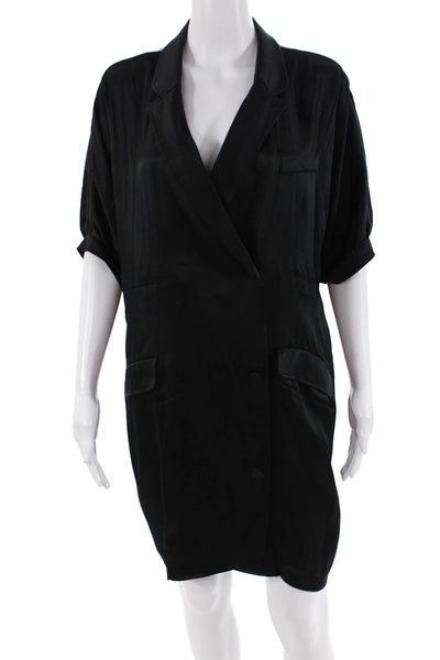 Haute Hippie Womens Short Sleeve Collared V Neck Silk Mini Dress Black Large