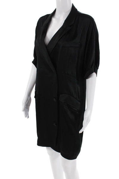 Haute Hippie Womens Short Sleeve Collared V Neck Silk Mini Dress Black Large