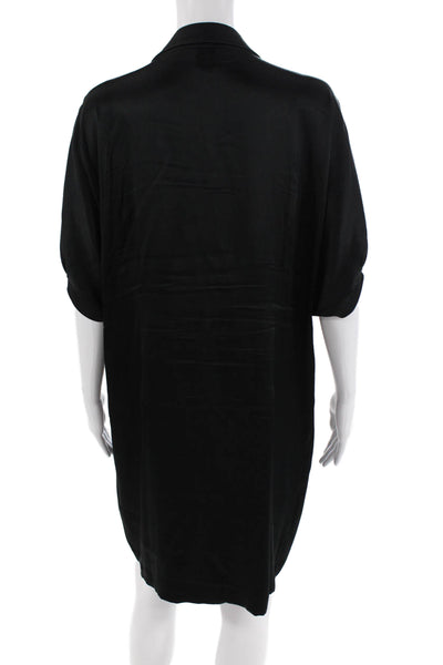 Haute Hippie Womens Short Sleeve Collared V Neck Silk Mini Dress Black Large