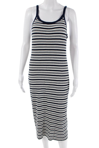 James Perse Womens Sleeveless Scoop Neck Ribbed Striped Dress White Navy Size 3
