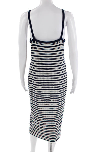 James Perse Womens Sleeveless Scoop Neck Ribbed Striped Dress White Navy Size 3