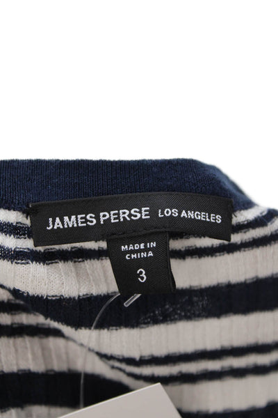 James Perse Womens Sleeveless Scoop Neck Ribbed Striped Dress White Navy Size 3
