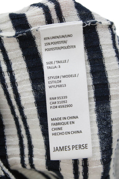 James Perse Womens Sleeveless Scoop Neck Ribbed Striped Dress White Navy Size 3