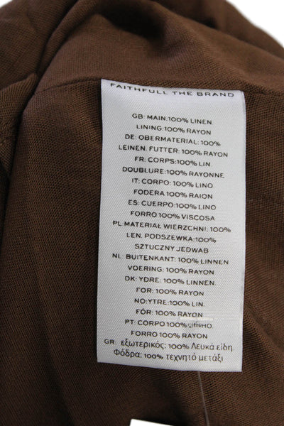 Faithfull The Brand Womens Linen Short Puffy Sleeves A Line Dress Brown Size 4