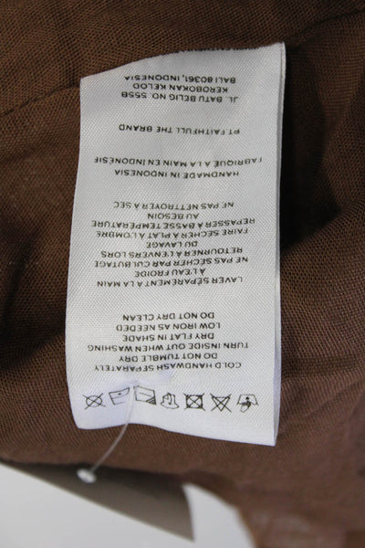 Faithfull The Brand Womens Linen Short Puffy Sleeves A Line Dress Brown Size 4