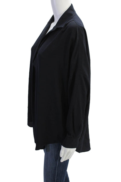 French Connection Womens Long Sleeves Button Down Blouse Navy Blue Size Small